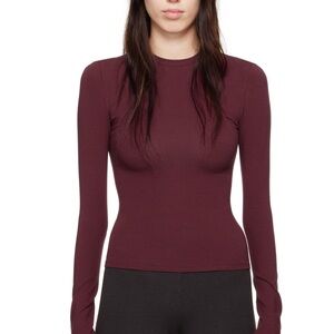 Skims Women's Long Sleeve Cotton Jersey Burgundy Top